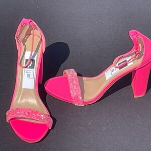 Model Essentials Pink Ankle Strap Block Heel Sandals